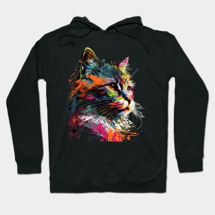 Colorful Art Cat Gift Retro Vintage Funny Cat Hoodie